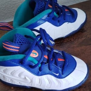 Nike Kids Blue and White Sneakers with Orange Accents